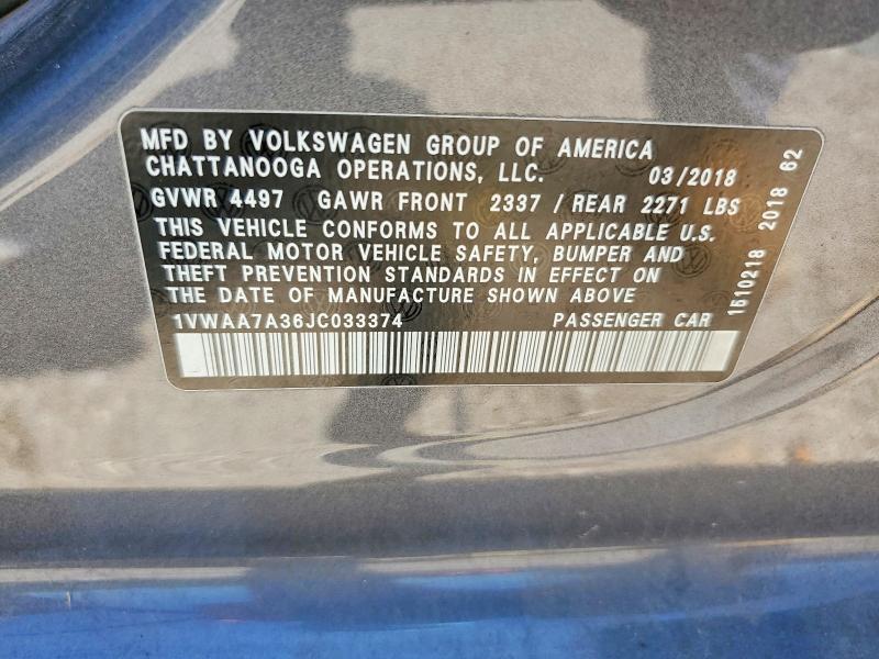 Продаж на аукціоні авто 2018 Volkswagen Passat, vin: 1VWAA7A36JC033374, номер лоту: 52845896