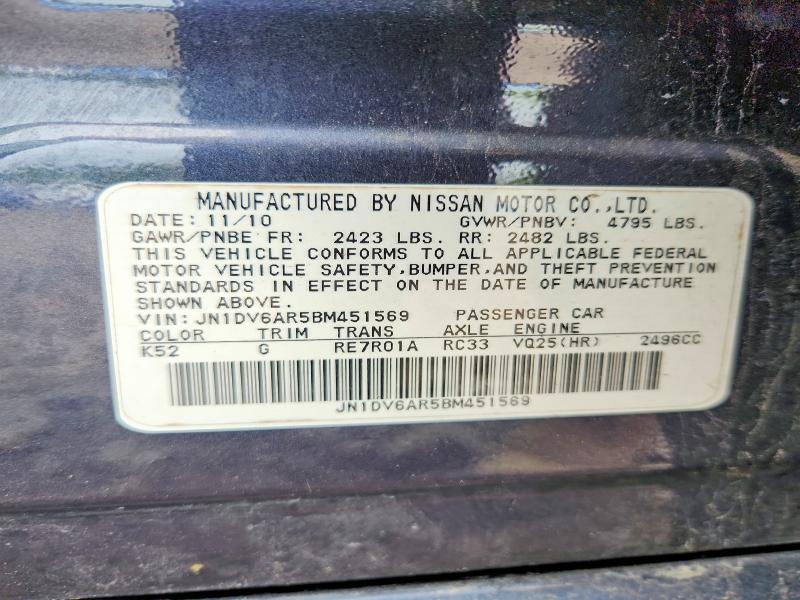 Продажа на аукционе авто 2011 Infiniti G25 Sedan, vin: JN1DV6AR5BM451569, номер лота: 54779976