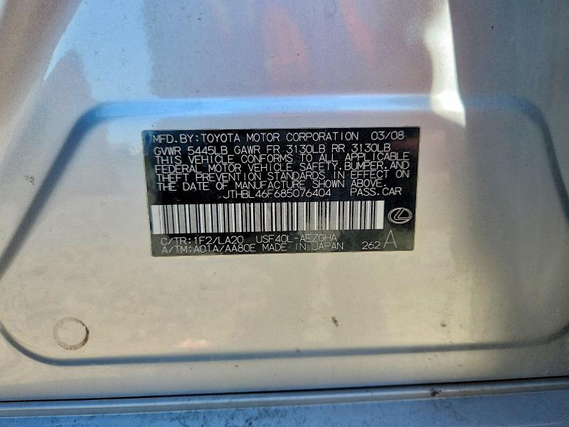 Aukcja sprzedaży 2008 Lexus Ls, vin: JTHBL46F685076404, numer aukcji: 52851376