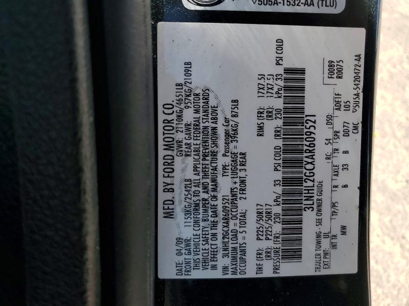 52859306 :رقم المزاد ، 3LNHL2GCXAR609521 vin ، 2010 Lincoln Townhouse Mkz مزاد بيع