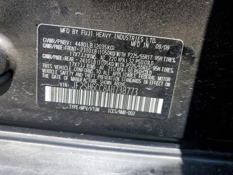 Aukcja sprzedaży 2010 Subaru Forester, vin: JF2SH6CC8AH738773, numer aukcji: 53270866