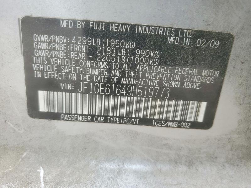 Продаж на аукціоні авто 2009 Subaru Impreza, vin: JF1GE61649H519773, номер лоту: 54433126