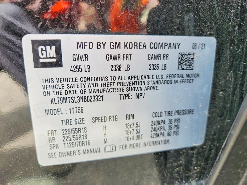2022 Chevrolet Trailblazer მანქანა იყიდება აუქციონზე, vin: KL79MTSL3NB023821, აუქციონის ნომერი: 54212386