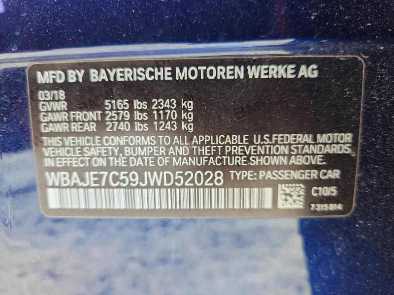 51429456 :رقم المزاد ، WBAJE7C59JWD52028 vin ، 2018 Bmw 540 مزاد بيع