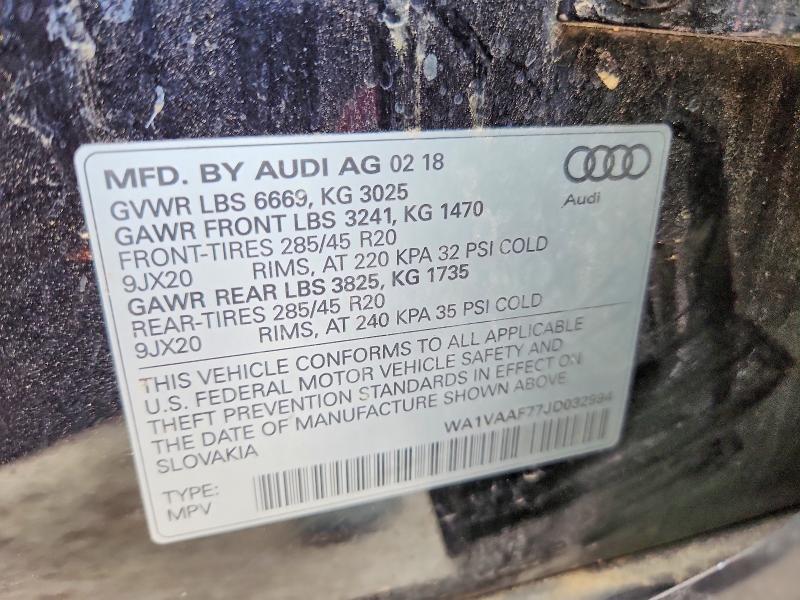 Продажа на аукционе авто 2018 Audi Q7, vin: WA1VAAF77JD032994, номер лота: 54702306