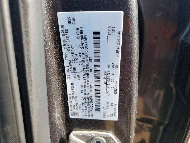 54062056 :رقم المزاد ، 1FMCU0HD9JUB39235 vin ، 2018 Ford Escape مزاد بيع