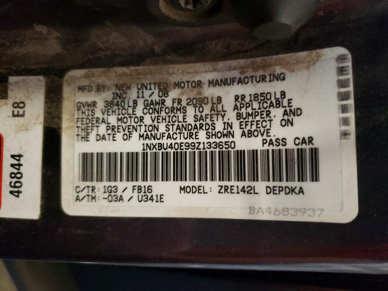 Aukcja sprzedaży 2009 Toyota Corolla, vin: 1NXBU40E99Z133650, numer aukcji: 54877116