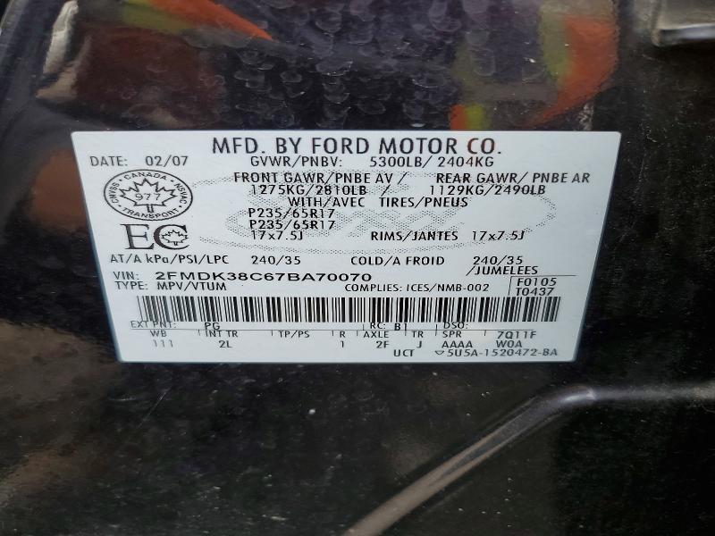 Продажа на аукционе авто 2007 Ford Edge, vin: 2FMDK38C67BA70070, номер лота: 51971196