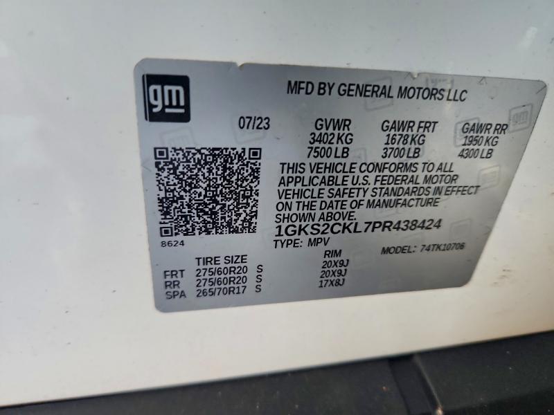 54142196 :رقم المزاد ، 1GKS2CKL7PR438424 vin ، 2023 Gmc Yukon مزاد بيع
