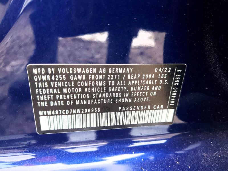 Продажа на аукционе авто 2022 Volkswagen Gti, vin: WVW487CD7NW206955, номер лота: 55382016