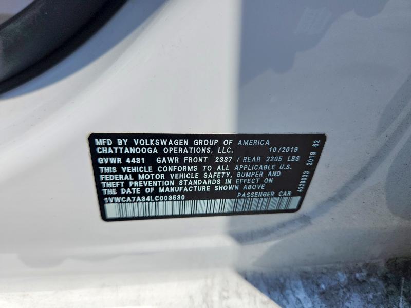 Aukcja sprzedaży 2020 Volkswagen Passat, vin: 1VWCA7A34LC003530, numer aukcji: 53377986