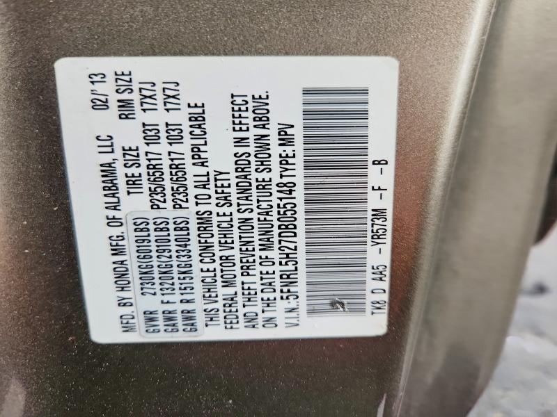 Aukcja sprzedaży 2013 Honda Odyssey, vin: 5FNRL5H27DB055148, numer aukcji: 54410336