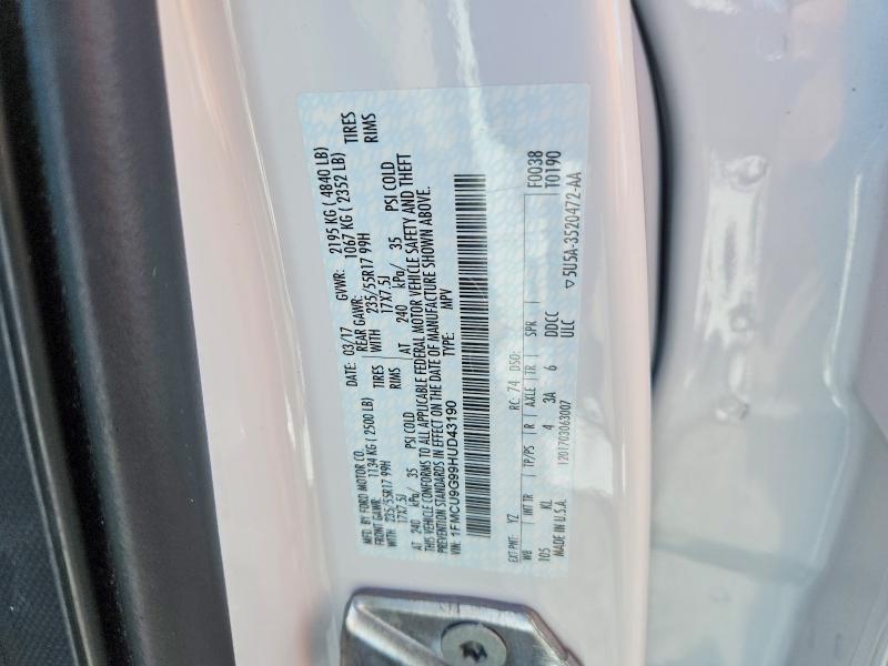 Продаж на аукціоні авто 2017 Ford Escape, vin: 1FMCU9G99HUD43190, номер лоту: 54147376