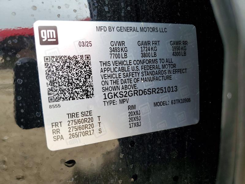 Aukcja sprzedaży 2025 Gmc Yukon Xl, vin: 1GKS2GRD6SR251013, numer aukcji: 54322176