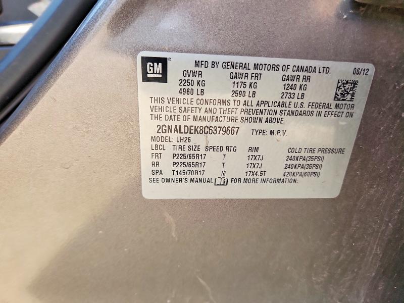 53128676 :رقم المزاد ، 2GNALDEK8C6379667 vin ، 2012 Chevrolet Equinox مزاد بيع