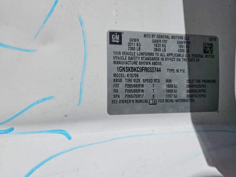 Aukcja sprzedaży 2015 Chevrolet Tahoe, vin: 1GNSKBKC9FR633744, numer aukcji: 54888426