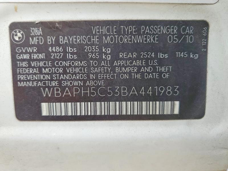 54844666 :رقم المزاد ، WBAPH5C53BA441983 vin ، 2011 Bmw 328 مزاد بيع