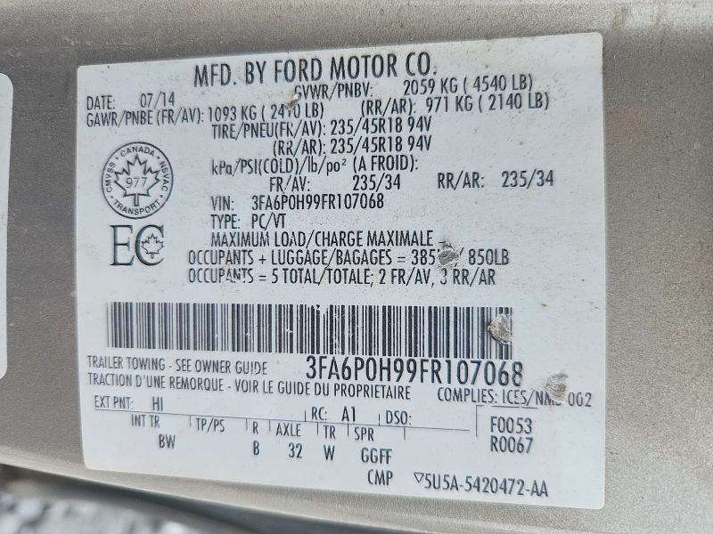 Продажа на аукционе авто 2015 Ford Fusion, vin: 3FA6P0H99FR107068, номер лота: 53042406