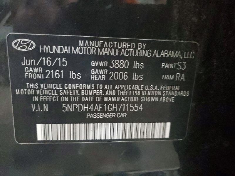 52053586 :رقم المزاد ، 5NPDH4AE1GH711554 vin ، 2016 Hyundai Elantra مزاد بيع