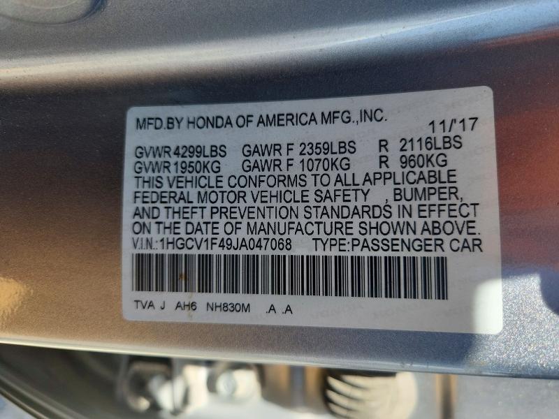 Продажа на аукционе авто 2018 Honda Accord, vin: 1HGCV1F49JA047068, номер лота: 53106226