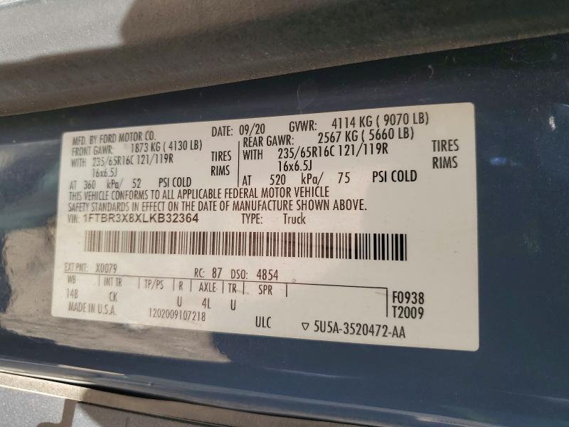 Aukcja sprzedaży 2020 Ford Transit, vin: 1FTBR3X8XLKB32364, numer aukcji: 54612236