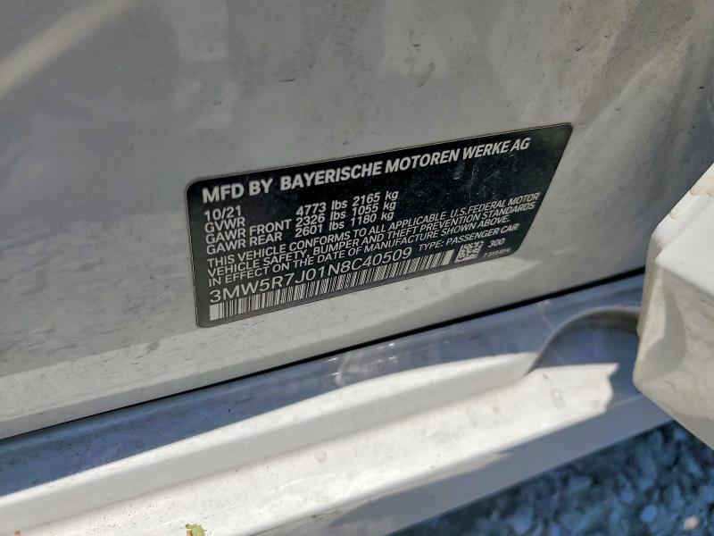 54210526 :رقم المزاد ، 3MW5R7J01N8C40509 vin ، 2022 Bmw 330xi مزاد بيع