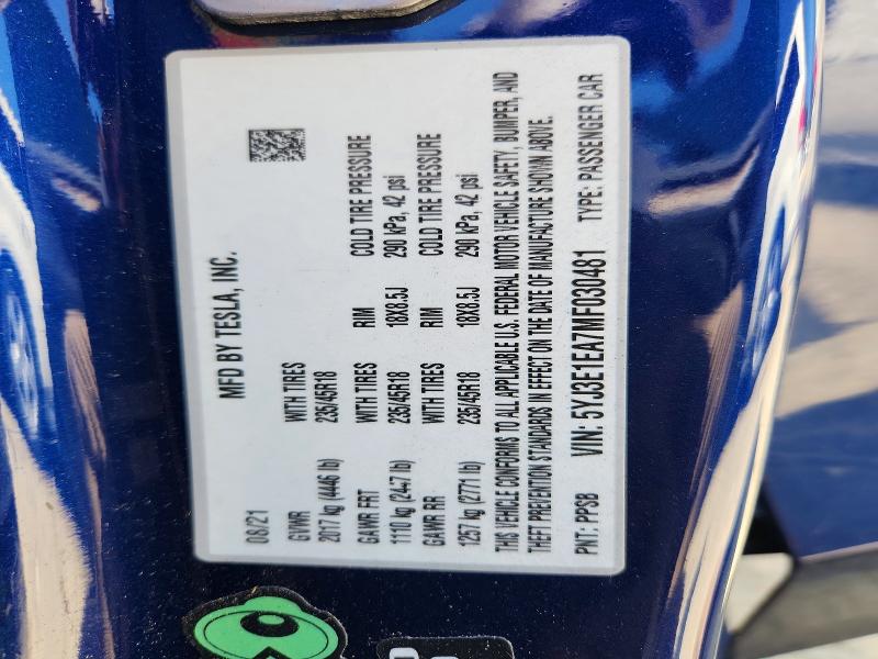Продажа на аукционе авто 2021 Tesla Model 3, vin: 5YJ3E1EA7MF030481, номер лота: 54073116