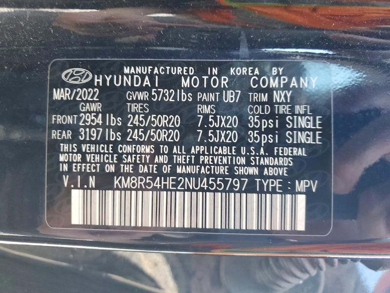 54075316 :رقم المزاد ، KM8R54HE2NU455797 vin ، 2022 Hyundai Palisade مزاد بيع