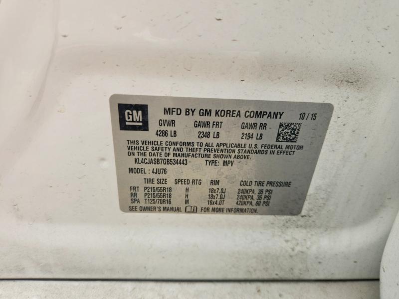 53944416 :رقم المزاد ، KL4CJASB7GB534443 vin ، 2016 Buick Encore مزاد بيع