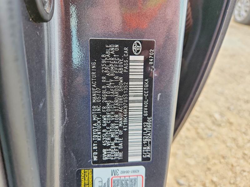Aukcja sprzedaży 2007 Toyota Camry, vin: 4T1BK46K97U551352, numer aukcji: 52484626
