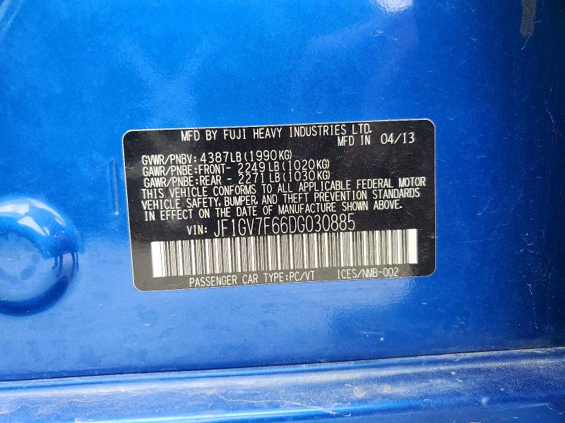 Aukcja sprzedaży 2013 Subaru Impreza, vin: JF1GV7F66DG030885, numer aukcji: 51927646