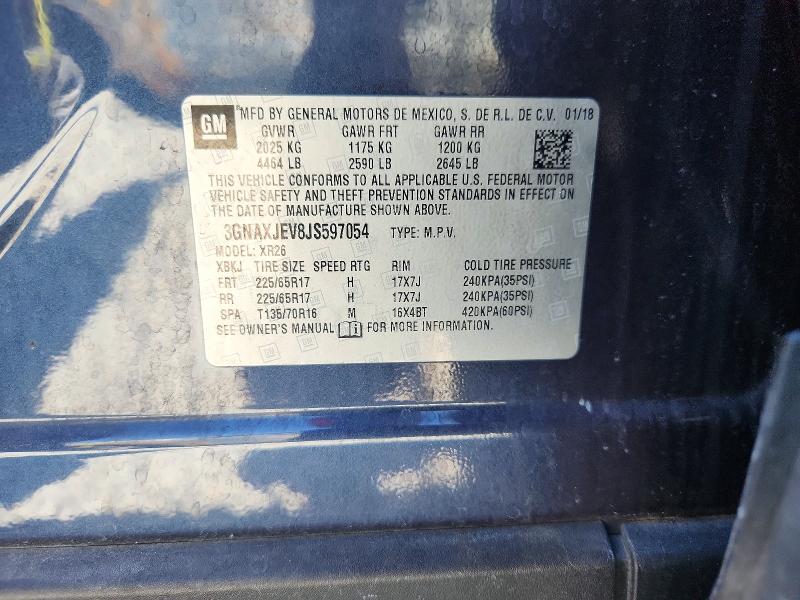 Aukcja sprzedaży 2018 Chevrolet Equinox, vin: 3GNAXJEV8JS597054, numer aukcji: 53262176