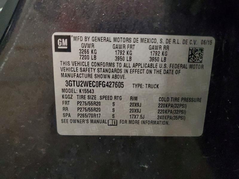 Aukcja sprzedaży 2015 Gmc Sierra, vin: 3GTU2WEC0FG427605, numer aukcji: 54239386