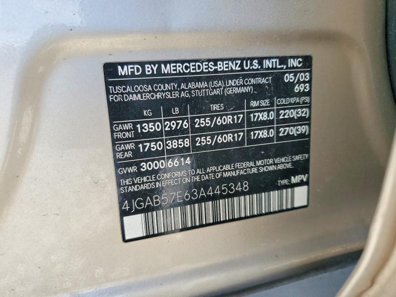 Aukcja sprzedaży 2003 Mercedes-benz Ml, vin: 4JGAB57E63A445348, numer aukcji: 54913136