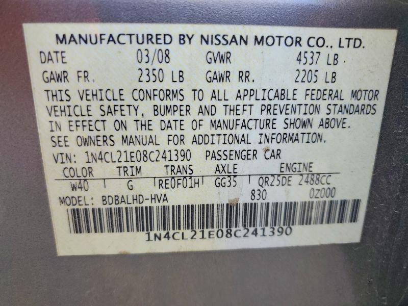 Aukcja sprzedaży 2008 Nissan Altima, vin: 1N4CL21E08C241390, numer aukcji: 55451276