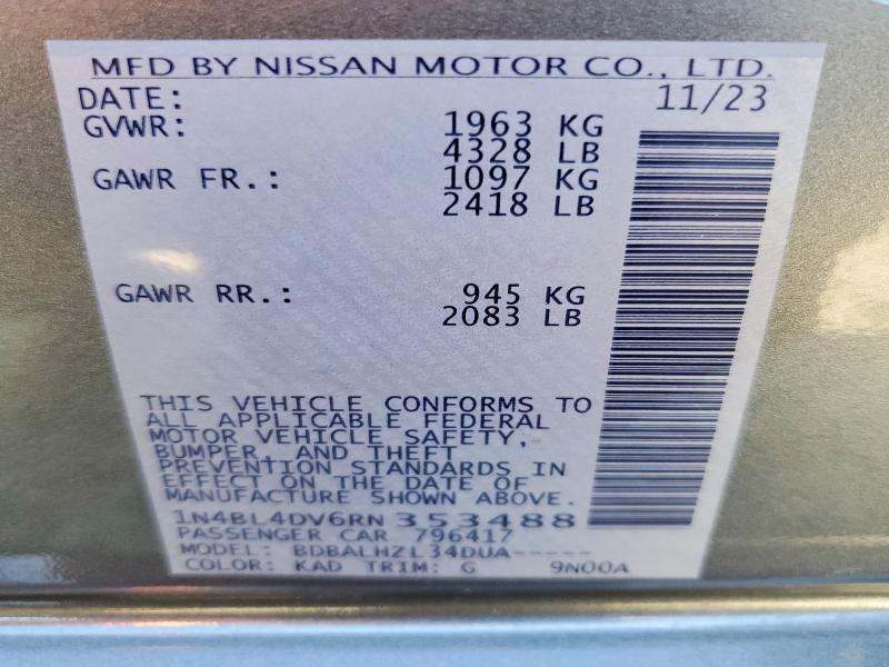 Aukcja sprzedaży 2024 Nissan Altima, vin: 1N4BL4DV6RN353488, numer aukcji: 51886596