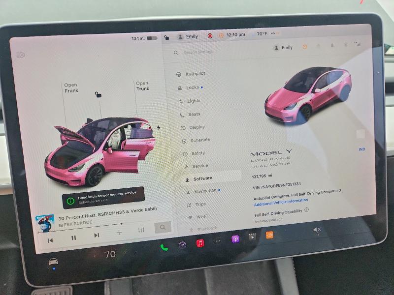 2022 Tesla Model Y მანქანა იყიდება აუქციონზე, vin: 7SAYGDEE9NF351334, აუქციონის ნომერი: 53256836