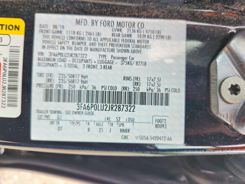 Aukcja sprzedaży 2018 Ford Fusion, vin: 3FA6P0LU2JR287322, numer aukcji: 54538656