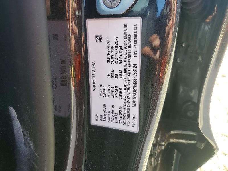54803246 :رقم المزاد ، 5YJ3E1EA3SF053124 vin ، 2025 Tesla Model 3 مزاد بيع