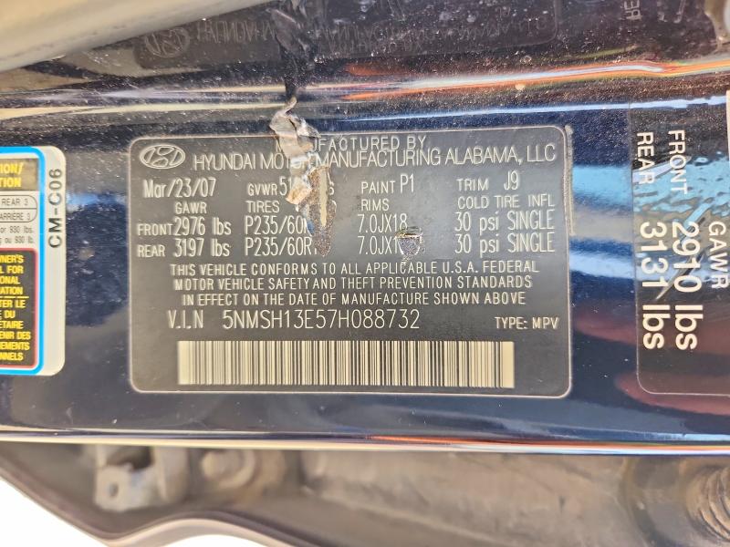 55201386 :رقم المزاد ، 5NMSH13E57H088732 vin ، 2007 Hyundai Santa Fe مزاد بيع