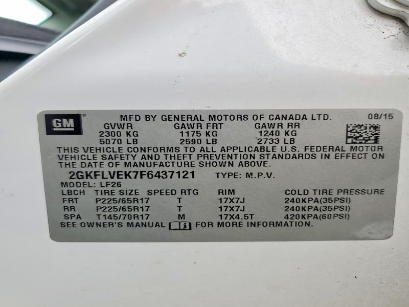 Продаж на аукціоні авто 2015 Gmc Terrain, vin: 2GKFLVEK7F6437121, номер лоту: 52255036