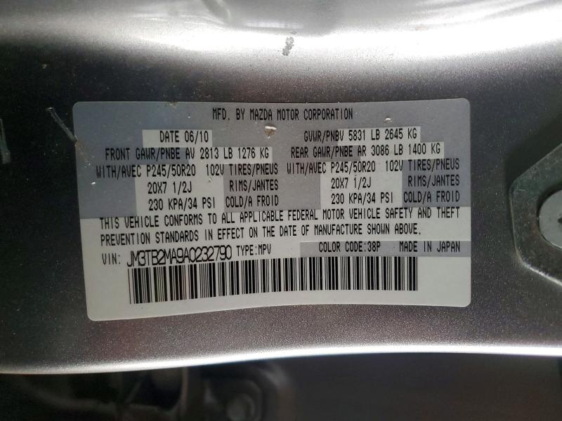 Aukcja sprzedaży 2010 Mazda Cx-9, vin: JM3TB2MA9A0232790, numer aukcji: 52330856