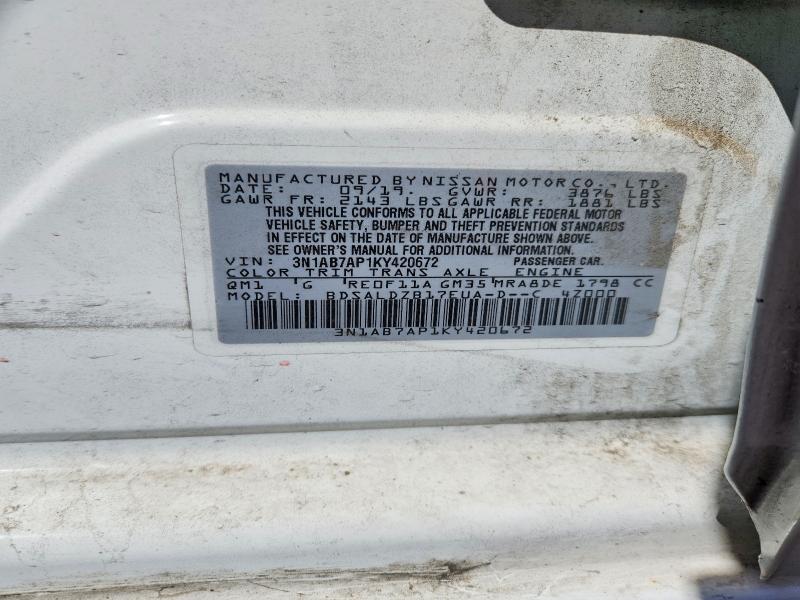 Aukcja sprzedaży 2019 Nissan Sentra, vin: 3N1AB7AP1KY420672, numer aukcji: 52728196