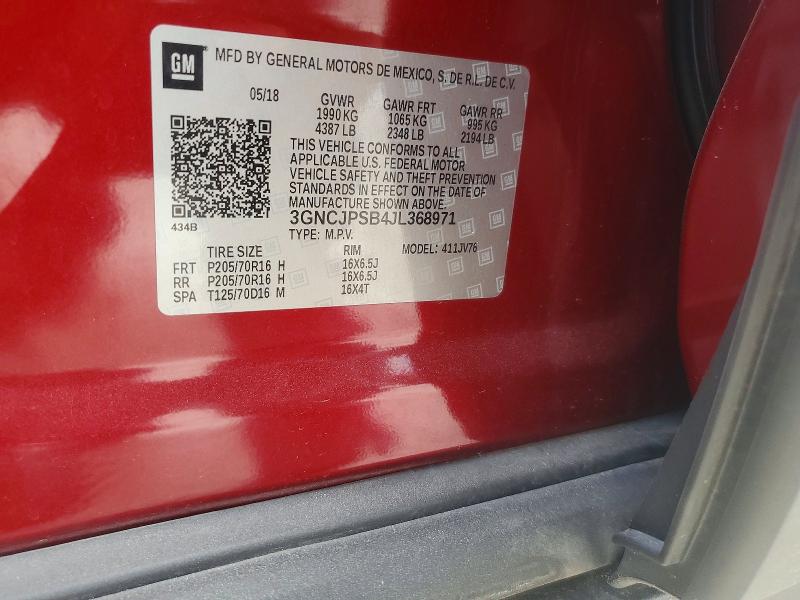 Aukcja sprzedaży 2018 Chevrolet Trax, vin: 3GNCJPSB4JL368971, numer aukcji: 53141656