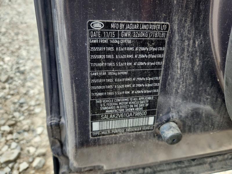 54273716 :رقم المزاد ، SALAK2V61GA798500 vin ، 2016 Land Rover Lr4 مزاد بيع