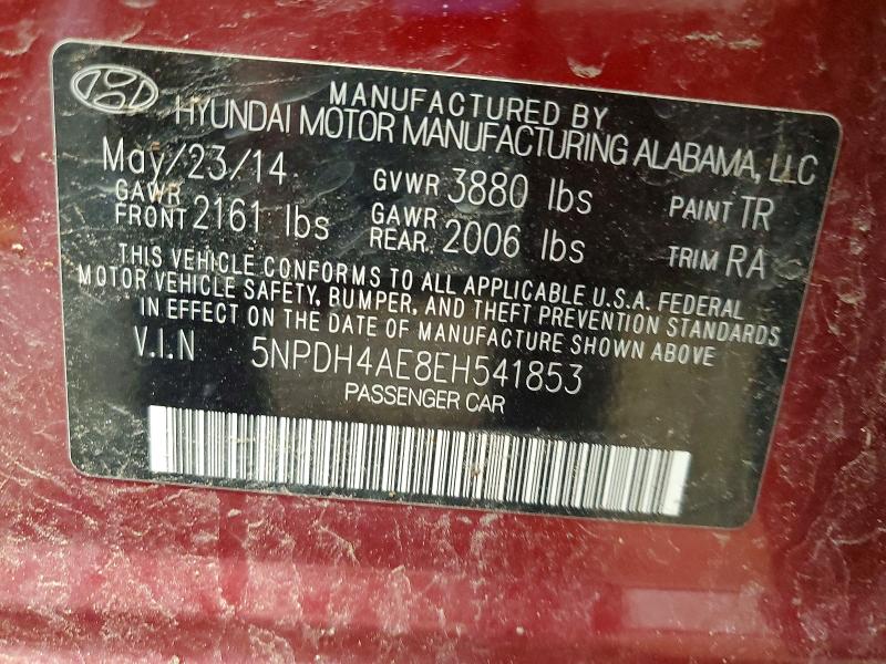54239916 :رقم المزاد ، 5NPDH4AE8EH541853 vin ، 2014 Hyundai Elantra مزاد بيع