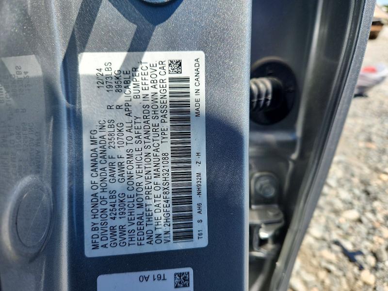 2025 Honda Civic მანქანა იყიდება აუქციონზე, vin: 2HGFE4F8XSH321088, აუქციონის ნომერი: 52131606