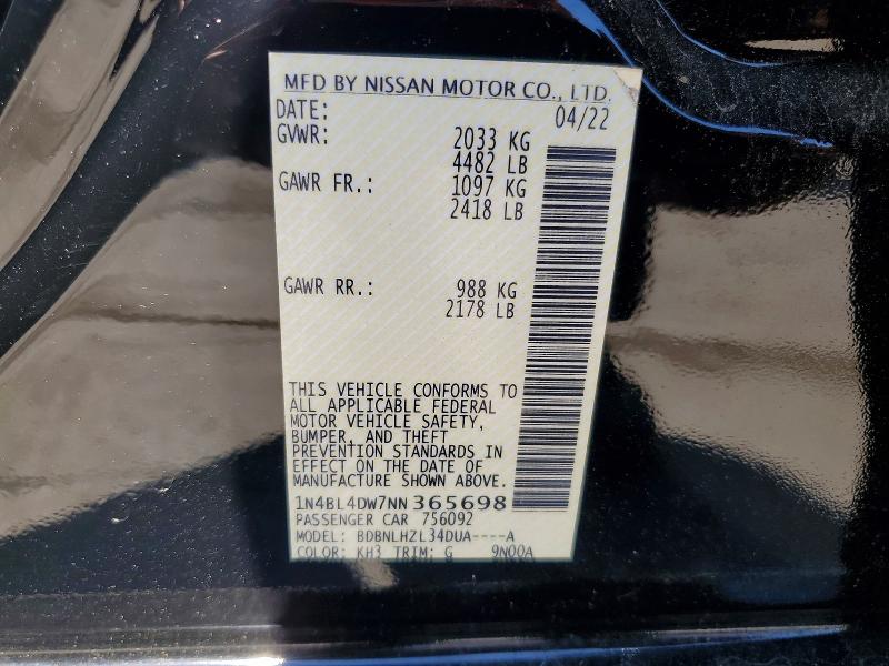 54138496 :رقم المزاد ، 1N4BL4DW7NN365698 vin ، 2022 Nissan Altima مزاد بيع