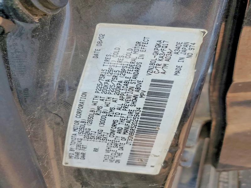 53419806 :رقم المزاد ، JT3GN86R520259434 vin ، 2002 Toyota 4runner مزاد بيع