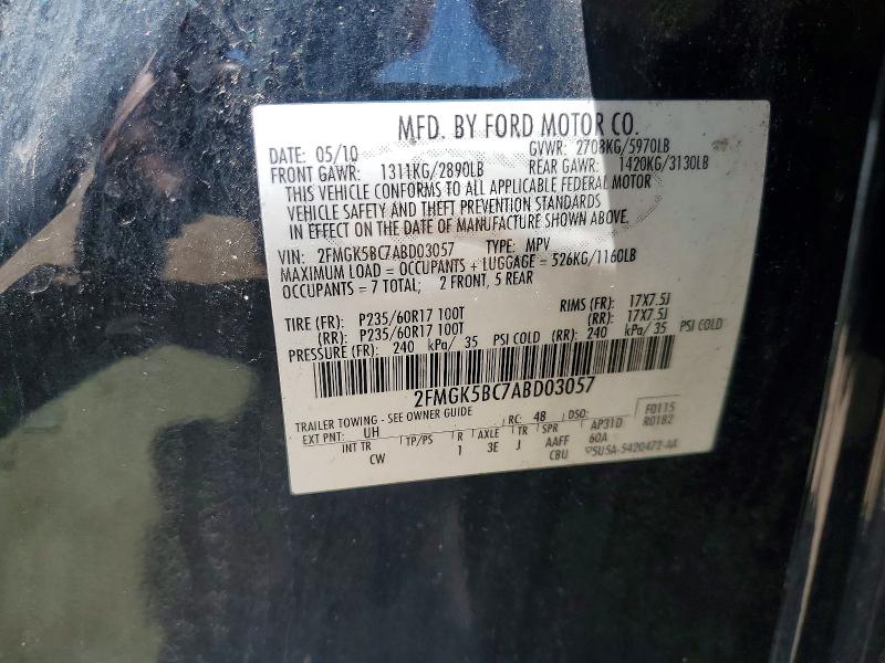 2010 Ford Flex მანქანა იყიდება აუქციონზე, vin: 2FMGK5BC7ABD03057, აუქციონის ნომერი: 55346146